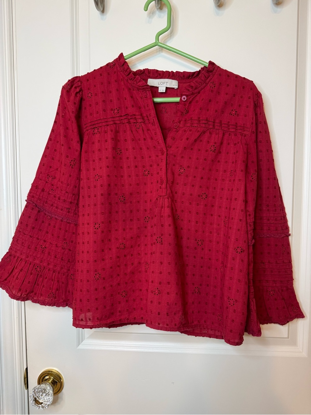 LOFT Crimson Eyelet Peasant Blouse